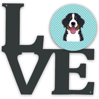 "Caroline's Treasures Checkerboard Blue Bernese Mountain Dog Metal Artwork Love wall-decor, Multicolor"