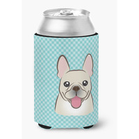 Checkerboard Blue French Bulldog Can or Bottle Hugger BB1176CC