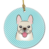 Checkerboard Blue French Bulldog Ceramic Ornament BB1176CO1
