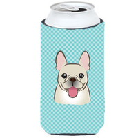 Checkerboard Blue French Bulldog Tall Boy Beverage Insulator Hugger BB1176TBC