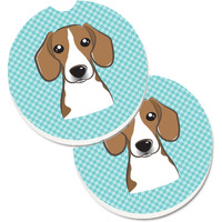 "Caroline's Treasures Checkerboard Blue Beagle Set of 2 Cup Holder Car Coasters BB1177CARC, 2.56, Multicolor"
