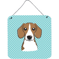 "Caroline's Treasures Checkerboard Blue Beagle Aluminum Metal Wall or Door Hanging Prints, 6 x 6"""