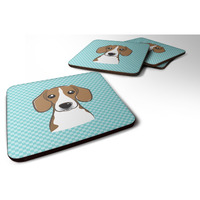 "Caroline's Treasures BB1177FC Checkerboard Blue Beagle Foam Coaster (Set of 4), 3.5"" H x 3.5"" W, Multicolor"
