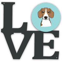 "Caroline's Treasures Checkerboard Blue Beagle Metal Artwork Love wall-decor, Multicolor"
