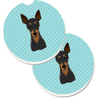 "Caroline's Treasures Checkerboard Blue Min Pin Set of 2 Cup Holder Car Coasters BB1178CARC, 2.56, Multicolor"