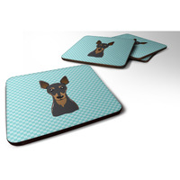 "Caroline's Treasures BB1178FC Checkerboard Blue Min Pin Foam Coaster (Set of 4), 3.5"" H x 3.5"" W, Multicolor"