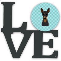 "Caroline's Treasures Checkerboard Blue Min Pin Metal Artwork Love wall-decor, Multicolor"
