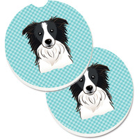 "Caroline's Treasures Checkerboard Blue Border Collie Set of 2 Cup Holder Car Coasters BB1179CARC, 2.56, Multicolor"