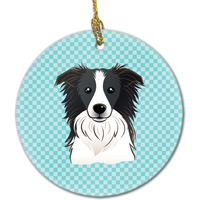 Checkerboard Blue Border Collie Ceramic Ornament BB1179CO1