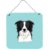 "Caroline's Treasures Checkerboard Blue Border Collie Wall or Door Hanging Prints, 6 x 6"""