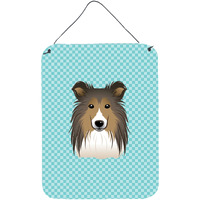 "Caroline's Treasures Checkerboard Blue Sheltie Wall or Door Hanging Prints, 16"" x 12"""