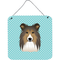 "Caroline's Treasures Checkerboard Blue Sheltie Wall or Door Hanging Prints, 6 x 6"""