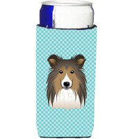 Checkerboard Blue Sheltie Ultra Beverage Insulators for slim cans BB1180MUK