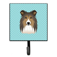 "Caroline's Treasures BB1180SH4 Checkerboard Blue Sheltie Leash or Key Holder, Small, Multicolor"