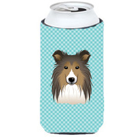 Checkerboard Blue Sheltie Tall Boy Beverage Insulator Hugger BB1180TBC