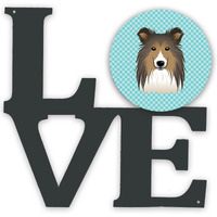 "Caroline's Treasures Checkerboard Blue Sheltie Metal Artwork Love wall-decor, Multicolor"