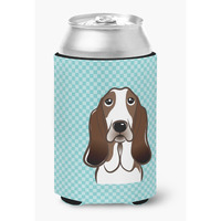 Checkerboard Blue Basset Hound Can or Bottle Hugger BB1181CC