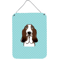 "Caroline's Treasures Checkerboard Blue Basset Hound Wall or Door Hanging Prints, 16"" x 12"""