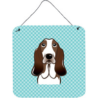 "Caroline's Treasures Checkerboard Blue Basset Hound Wall or Door Hanging Prints, 6 x 6"""