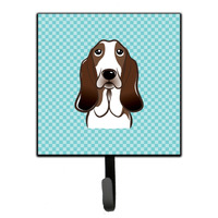 "Caroline's Treasures BB1181SH4 Checkerboard Blue Basset Hound Leash or Key Holder, Small, Multicolor"