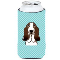 Checkerboard Blue Basset Hound Tall Boy Beverage Insulator Hugger BB1181TBC
