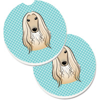 "Caroline's Treasures Checkerboard Blue Afghan Hound Set of 2 Cup Holder Car Coasters BB1182CARC, 2.56, Multicolor"