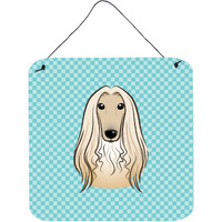 "Caroline's Treasures Checkerboard Blue Afghan Hound Wall or Door Hanging Prints, 6 x 6"""