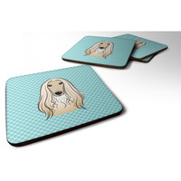"Caroline's Treasures BB1182FC Checkerboard Blue Afghan Hound Foam Coaster (Set of 4), 3.5"" H x 3.5"" W, Multicolor"