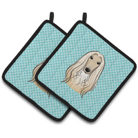 "Caroline's Treasures Checkerboard Blue Afghan Hound Pair of Pot Holders BB1182PTHD, 7.5HX7.5W, Multicolor"