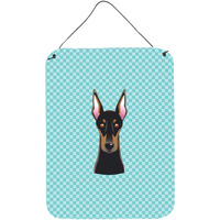 "Caroline's Treasures Checkerboard Blue Doberman Wall or Door Hanging Prints, 16"" x 12"""