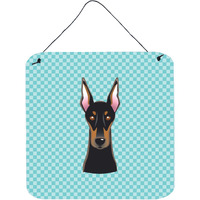 "Caroline's Treasures Checkerboard Blue Doberman Wall or Door Hanging Prints, 6 x 6"""