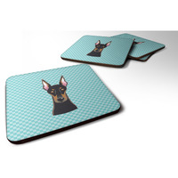 "Caroline's Treasures BB1183FC Checkerboard Blue Doberman Foam Coaster (Set of 4), 3.5"" H x 3.5"" W, Multicolor"
