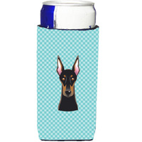 Checkerboard Blue Doberman Ultra Beverage Insulators for slim cans BB1183MUK