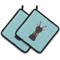 "Caroline's Treasures Checkerboard Blue Doberman Pair of Pot Holders BB1183PTHD, 7.5HX7.5W, Multicolor"