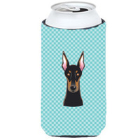 Checkerboard Blue Doberman Tall Boy Beverage Insulator Hugger BB1183TBC