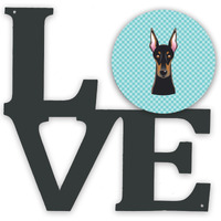 "Caroline's Treasures Checkerboard Blue Doberman Metal Artwork Love wall-decor, Multicolor"