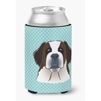 Checkerboard Blue Saint Bernard Can or Bottle Hugger BB1184CC