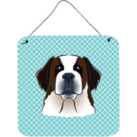 "Caroline's Treasures Checkerboard Blue Saint Bernard Wall or Door Hanging Prints, 6 x 6"""