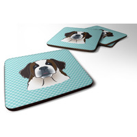 "Caroline's Treasures BB1184FC Checkerboard Blue Saint Bernard Foam Coaster (Set of 4), 3.5"" H x 3.5"" W, Multicolor"