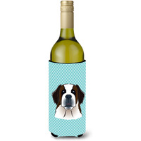 Checkerboard Blue Saint Bernard Wine Bottle Beverage Insulator Hugger BB1184LITERK