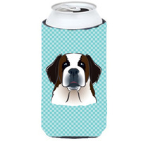 Checkerboard Blue Saint Bernard Tall Boy Beverage Insulator Hugger BB1184TBC