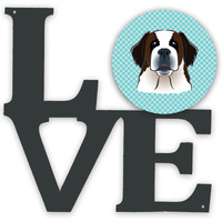"Caroline's Treasures Checkerboard Blue Saint Bernard Metal Artwork Love wall-decor, Multicolor"