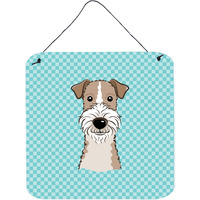 "Caroline's Treasures Checkerboard Blue Wire Haired Fox Terrier Wall or Door Hanging Prints, 6 x 6"""