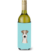 Checkerboard Blue Wire Haired Fox Terrier Wine Bottle Beverage Insulator Hugger BB1185LITERK