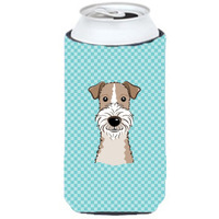 Checkerboard Blue Wire Haired Fox Terrier Tall Boy Beverage Insulator Hugger BB1185TBC