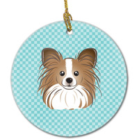 Checkerboard Blue Papillon Ceramic Ornament BB1186CO1