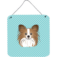 "Caroline's Treasures Checkerboard Blue Papillion Wall or Door Hanging Prints, 6 x 6"""