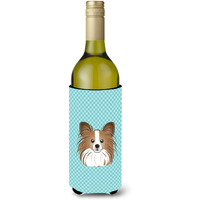 Checkerboard Blue Papillon Wine Bottle Beverage Insulator Hugger BB1186LITERK