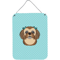 "Caroline's Treasures Checkerboard Blue Chocolate Brown Shih Tzu Wall or Door Hanging Prints, 16"" x 12"""