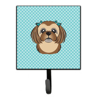 "Caroline's Treasures BB1187SH4 Checkerboard Blue Chocolate Brown Shih Tzu Leash or Key Holder, Small, Multicolor"